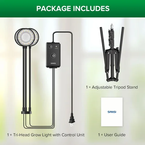 Miniatura 9 de SANSI Luces de cultivo para plantas de interior, luces regulables de 30 W para cultivo en interiores, 3 cabezales de 35 a 65 pulgadas, soporte