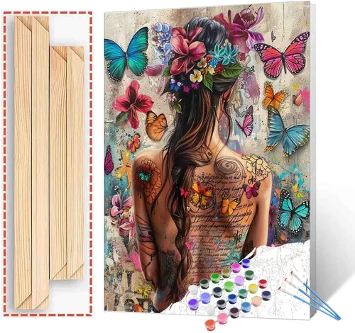Miniatura 12 de TUMOVO Pintura por números para niñas con flores para adultos, principiantes, mujeres rodeadas de abejas, pintura acrílica por números, pintura