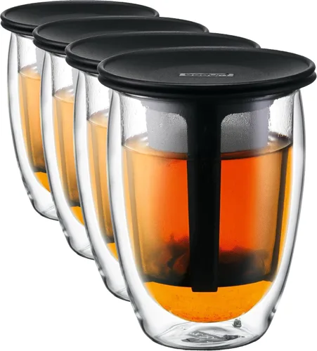 Miniatura 4 de Bodum Colador de té de 12 oz con tapa, doble pared, vidrio de borosilicato de alto calor, negro