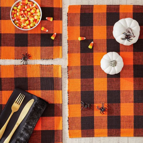Miniatura 3 de DII Buffalo Check Collection - Juego de manteles individuales clásicos de granja, 13x19, naranja y negro, 6 piezas