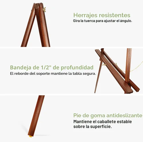 Miniatura 7 de Conda Trípode de madera de 63 pulgadas con bandeja, caballete ajustable con marco A para letrero de boda, caballetes plegables para pintar lienzos