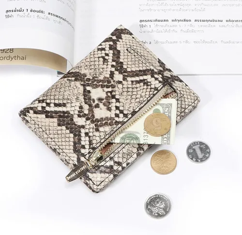 Miniatura 3 de Billetera pequeña de cuero plegable para mujer, mini monedero corto