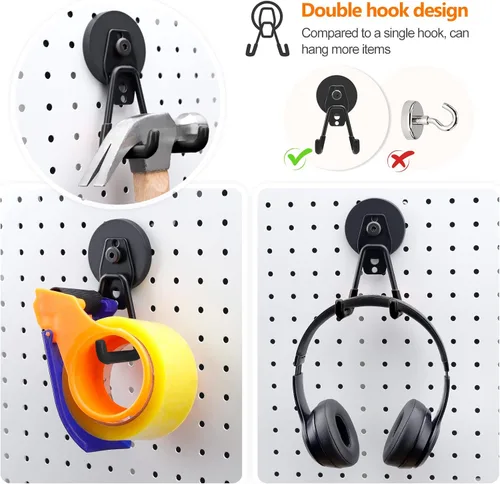 Miniatura 3 de Homde Gancho magnético resistente, paquete de 3 soportes magnéticos fuertes para taller de garaje, colgador grande de utilidad industrial