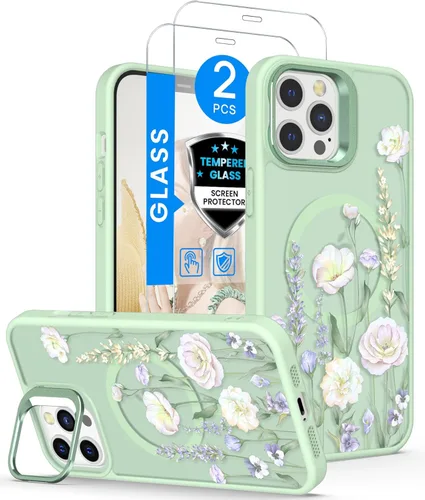 Miniatura 14 de Dretal Funda para iPhone 12 Mini / 13 Mini floral, con protector de pantalla, soporte para cámara, protección de grado militar, translúcida mate