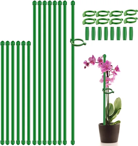 Estacas para Plantas de 17 Pulgadas y 11 Pulgadas SupKing Soporte para Plantas de Longitud Ajustable 16 Piezas Palo de Orquídea con Clips para Verde