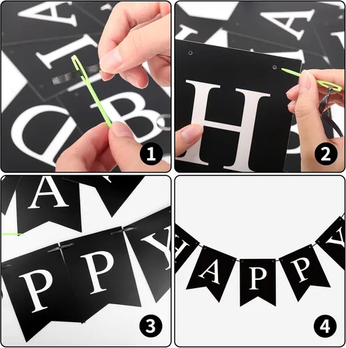 Miniatura 3 de Cartel negro de feliz cumpleaños, decoración de fiesta de cumpleaños negro para hombres y mujeres, suministros de fiesta de baby shower, bandera
