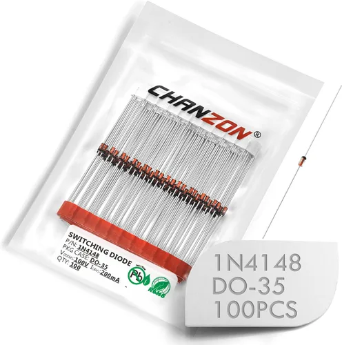 Miniatura 6 de Chanzon 1N4148 Diodos de conmutación rápida de señal pequeña axial de alta velocidad 200mA 100V DO-35 (DO-204AH) IN4148 Diodos de silicio