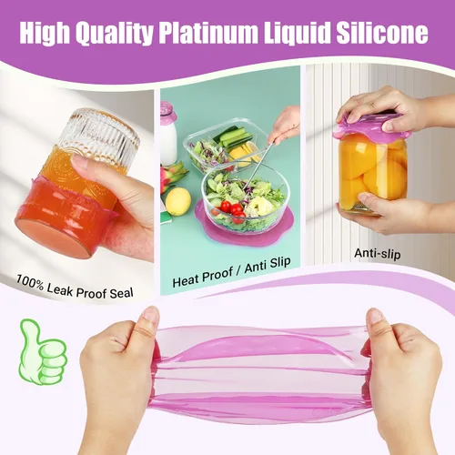 Miniatura 5 de Tapas elásticas de silicona para almacenamiento de alimentos en el refrigerador, fundas elásticas reutilizables para tazas, latas, tarros, 6 piezas