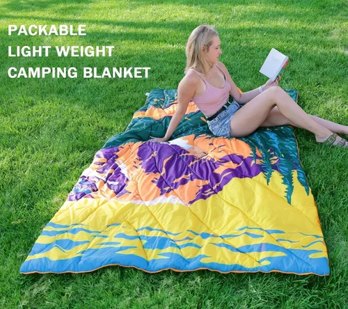 Miniatura 8 de Manta de camping impresa para exteriores, manta de picnic de 2 libras, manta impermeable hinchada para clima frío, manta cálida para senderismo