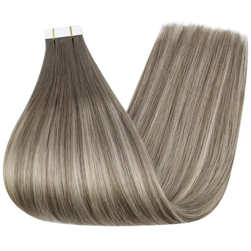 Miniatura 53 de Fshine Extensiones de cabello humano adhesivas de 14 pulgadas, extensiones de cabello humano con cinta adhesiva color rubio ceniza 18 y rubio 22