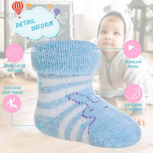 Miniatura 4 de 6 pares de calcetines antideslizantes para bebés, niños y niñas, calcetines cálidos de lana gruesa y suave con empuñaduras