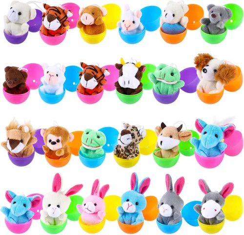 Miniatura 2 de Paquete de 24 huevos de Pascua rellenos con mini animales de peluche para niños, rellenos de cesta de Pascua, caza de huevos de Pascua, recuerdo