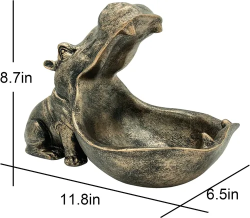 Miniatura 5 de aboxoo Estatua de hipopótamo de resina para el hogar, escultura de hipopótamo, decoración de mesa, artículos diversos, caja de almacenamiento