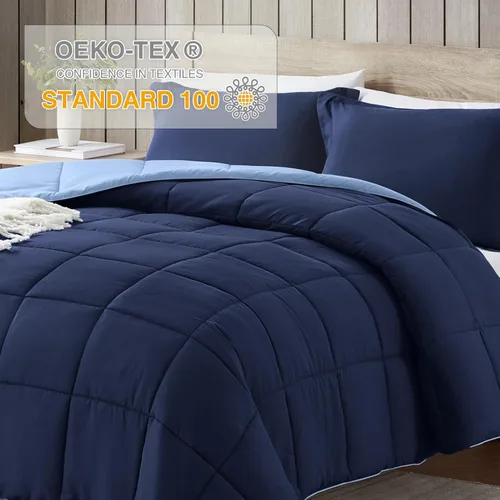 Miniatura 3 de satisomnia Juego de edredón tamaño California King, edredón de cama azul marino tamaño California King, edredón de cama alternativo de plumón de 3
