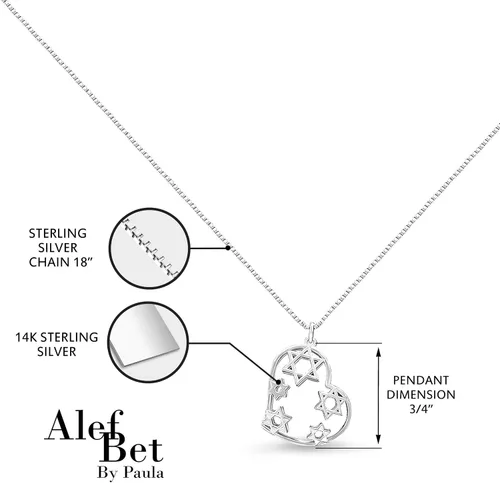 Miniatura 8 de Alef Bet by Paula Collar de estrella de David, colgante de corazón de plata de ley, regalo de joyería judía para mujer