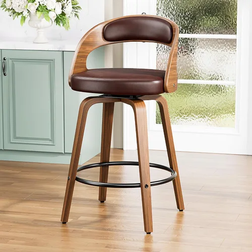 Miniatura 41 de YaFiti Taburetes de bar, taburetes de bar de 26 pulgadas de altura de mostrador con patas de madera curvada, taburetes giratorios con respaldo