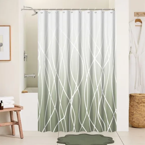Miniatura 68 de Cortina de ducha pequeña a rayas gris claro degradado para baño, 36 x 72 pulgadas, juego de cortina de ducha geométrica para cabina de RV