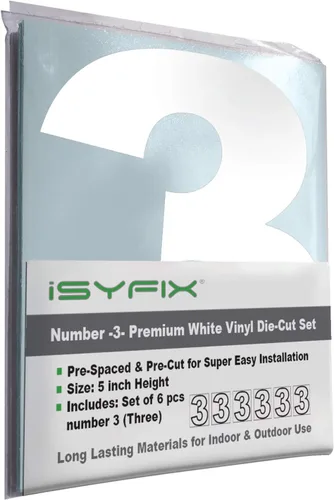 Miniatura 16 de iSYFIX - Calcomanías de vinilo blancas con número 0 (cero) - Juego de 6 unidades de 1.5 pulgadas autoadhesivas - Decalcomanías premium troqueladas