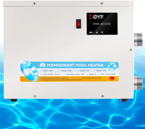 Mxmoonant Calentador de piscina 9KW 220V, calentadores eléctricos de piscina, termostato de agua para bañera de hidromasaje con pantalla táctil para