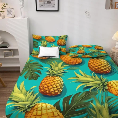 Miniatura 2 de Juego de sábanas de piña tamaño California King, sábanas de frutas tropicales, sábanas y fundas de almohada estampadas de 4 piezas, sábana bajera
