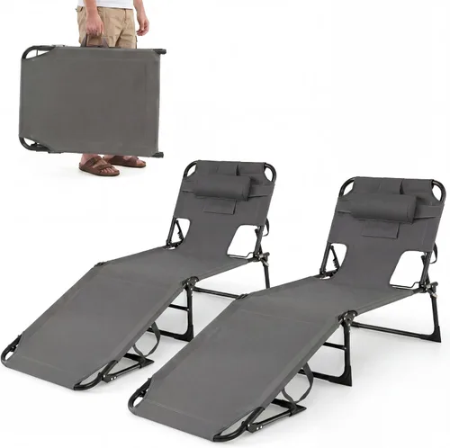Miniatura 17 de Goplus Silla bronceadora, silla de playa plegable con agujero para cara y brazo, posición ajustable, almohada extraíble, bolsillo lateral, silla