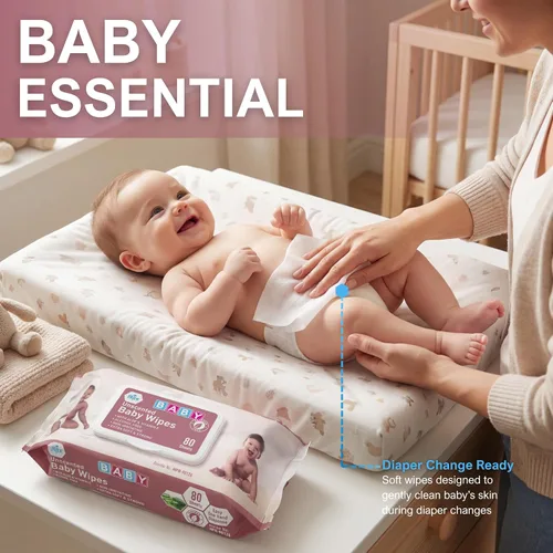 Miniatura 2 de MED PRIDE Toallitas húmedas para bebés sin perfume, paquete de 12 (80 toallitas cada una), aloe y vitamina E, sin alcohol y sin parabenos, toallitas