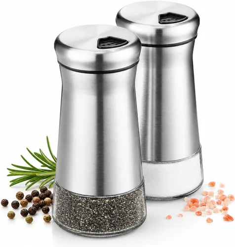 The Original - Juego de saleros y pimenteros – Dispensador de especias con agujeros ajustables para verter – Juego de 2 botellas de acero inoxidable