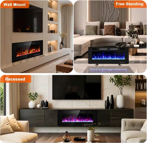 Miniatura 4 de BREEZEHEAT Chimenea Eléctrica Ultrafina de 42 Pulgadas - Calentador de Chimenea Independiente o Empotrado en la Pared, Control Remoto, Pantalla