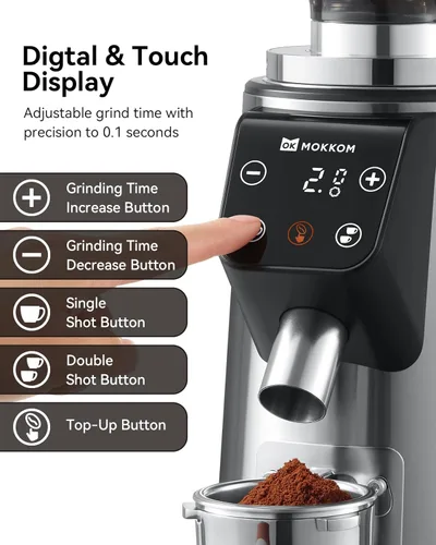 Miniatura 6 de MOKKOM Molinillo de café profesional de rebabas planas de 64mm con 100 ajustes de molienda, cuerpo de acero inoxidable totalmente metálico