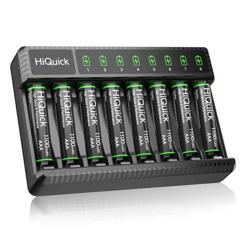 Miniatura 10 de HiQuick Cargador inteligente de 8 bahías con batería recargable AA AAA, 4 pilas AA de 2800 mAh y 4 pilas AAA de 1100 mAh, carga rápida