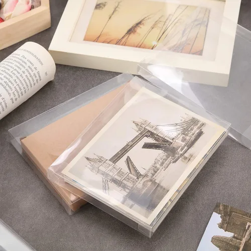 Miniatura 4 de Blulu 100 paquetes de cajas de cristal de plástico transparente para tarjetas de felicitación, fundas de almacenamiento de fotos, diseño plegable
