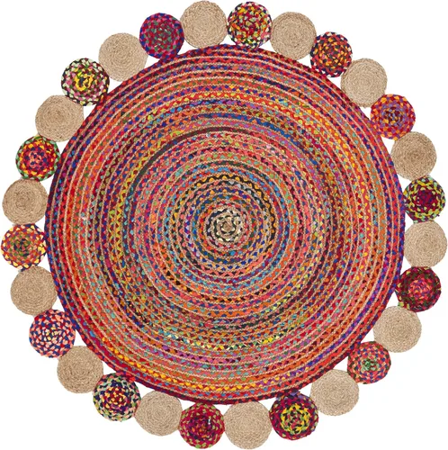 Miniatura 32 de SAFAVIEH Cape Cod Collection - Alfombra decorativa, 4 x 6 pies, beige y multicolor, hecha a mano de yute y algodón, trenzada estilo bohemio, ideal