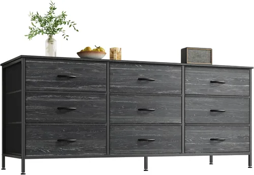 Miniatura 12 de Huuger Cómoda de 63 pulgadas para dormitorio, cómoda para armario con 9 cajones de tela, soporte de TV grande para TV de 55, 65, 70 pulgadas, centro