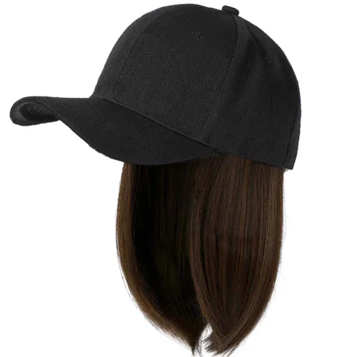 Miniatura 6 de YEKEYI Gorra de béisbol con extensiones de cabello, peluca sintética para mujer, gorra de béisbol ajustable (beige negro)