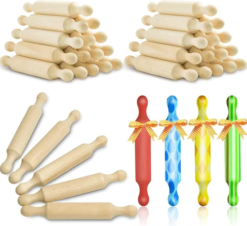 Miniatura 8 de Suclain 15 rodillos pequeños de madera para cocina, para hornear masa pequeña para niños, fondant, pastelería, pizza, manualidades y juego