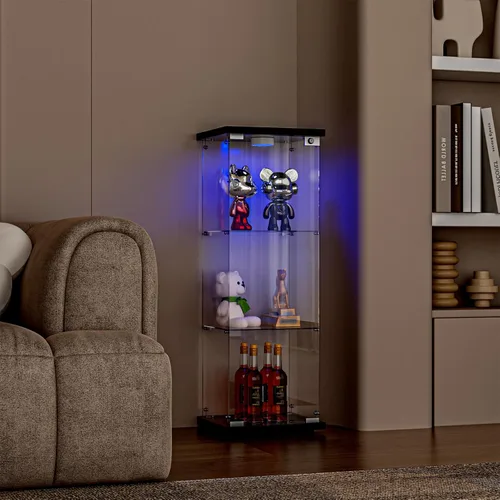 Miniatura 8 de FANYUSHOW - Vitrina de cristal templado con luces LED y cerradura, negro, gabinete Curio de 1 puerta y 3 estantes con estantes de vidrio