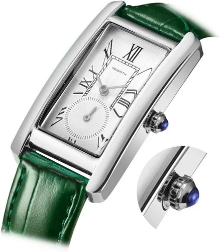 Miniatura 2 de Reloj de cuarzo para mujer, elegante, rectangular, con correa de cuero y corona de zafiro