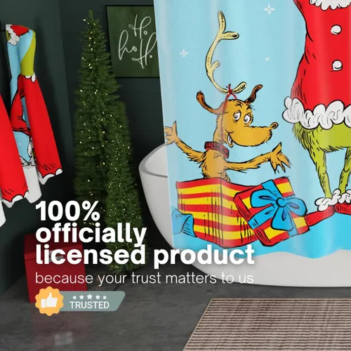 Miniatura 5 de Dr. Seuss The Grinch Holiday - Juego de cortinas de ducha de 13 piezas, cortina de tela de 72 x 72 pulgadas con ganchos, decoración de baño, lavable