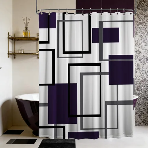 Miniatura 65 de Cortina de Ducha en Blanco y Negro Geométrica Cortinas de Ducha para Decoración de Baños de Hombres Juego de Cortina de Baño en Negro Blanco y Gris