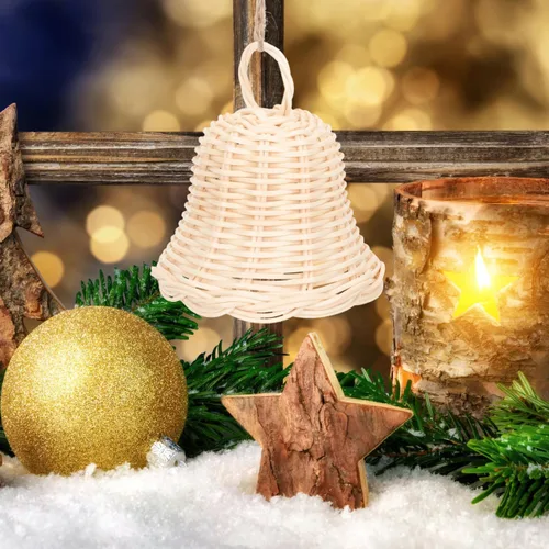 Miniatura 4 de 5 unids tejido ratán campana forma ornamento hecho a mano paja campana colgante colgante para decoración de fiesta de Navidad foto Prop