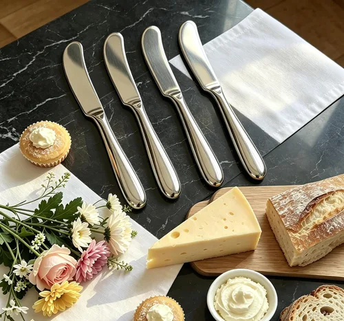 Miniatura 5 de Juego de 4 cuchillos de mantequilla, cuchillo de paté esparcidor de queso, mango grueso y suave, material de seguridad alimentaria, acero inoxidable