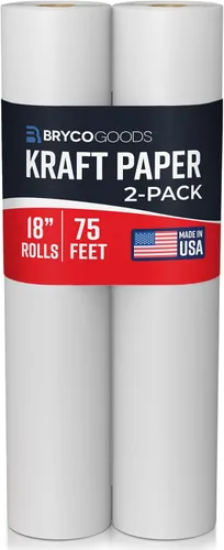 Bryco Goods Rollo de papel kraft – 18 pulgadas x 75 pies (900 pulgadas) – Paquete de 2 – Papel de caballete blanco para dibujar, pintura, artes y