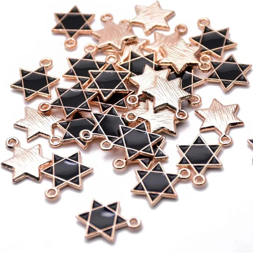Paquete de 80 dijes esmaltados de estrella de David con estrella negra de seis puntas chapados en oro, colgantes de colores estilo hawaiano, VID350