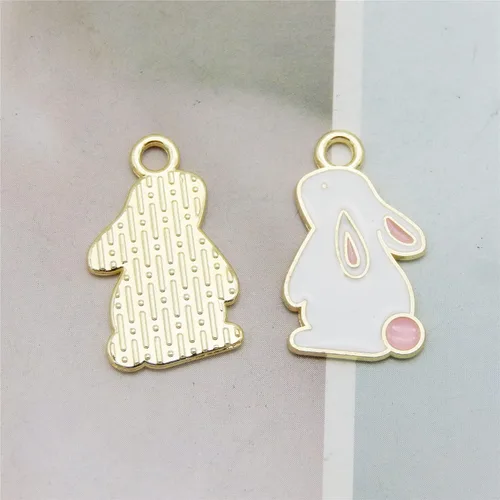 Miniatura 2 de 50 dijes de conejo esmaltados blancos con bonitos animales de dibujos animados, colgantes para aretes, joyería, collares, pulseras, Esmalte, Sin