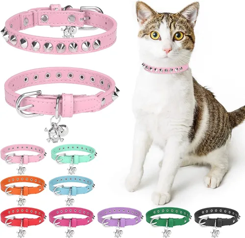 Miniatura 23 de Collares de cuero DILLYBUD para gatos macho y hembra con campana y cinturón elástico de seguridad, collar ajustable con hebilla de seguridad