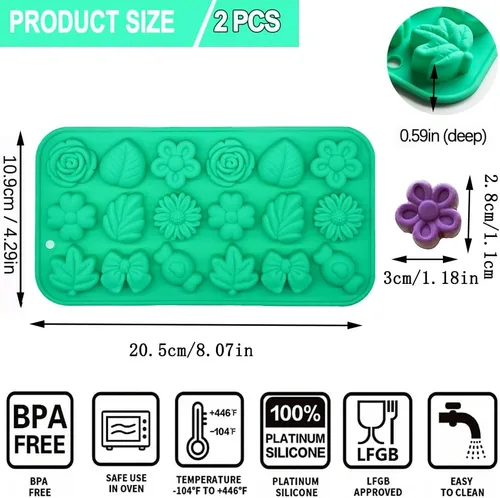 Miniatura 2 de Moldes de silicona para caramelos, 2 unidades de silicona gomosas de margarita, flor de tulipán, pajarita, hojas de caramelo, caramelo, gelatina
