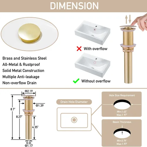 Miniatura 6 de AVSIILE llave LED para fregadero de baño, grifo de lavabo de cascada dorado cepillado con un orificio, mango de un solo agujero para fregaderos, 1
