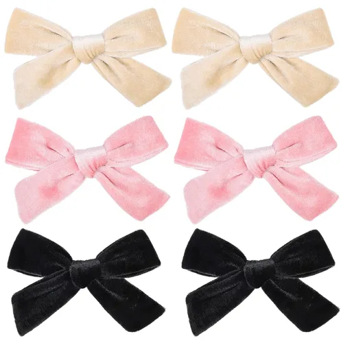 DEEKA Lazo para el pelo, lazos de terciopelo para el cabello, 6 unidades de 4 pulgadas para niñas pequeñas, lazos hechos a mano, accesorios para el
