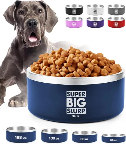 Miniatura 23 de Tuff Pupper Cuenco de acero inoxidable aislado resistente de 100 onzas para perros grandes, base antideslizante, apto para lavavajillas Rosa Punch