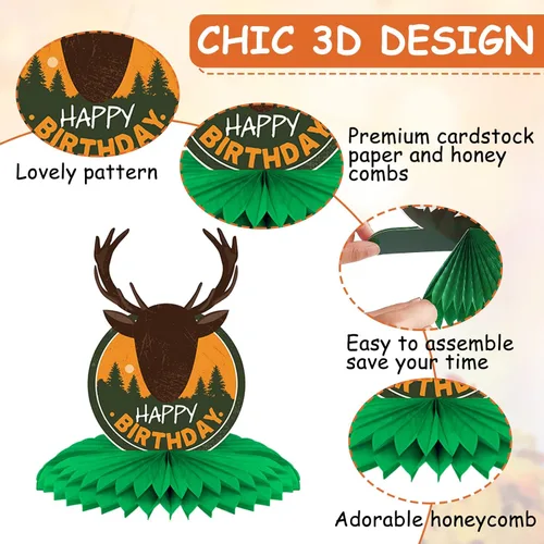 Miniatura 3 de Containlol 12 piezas de decoración de fiesta de cumpleaños de caza, temática de camuflaje, centros de mesa, decoración de ciervos, panal de abeja